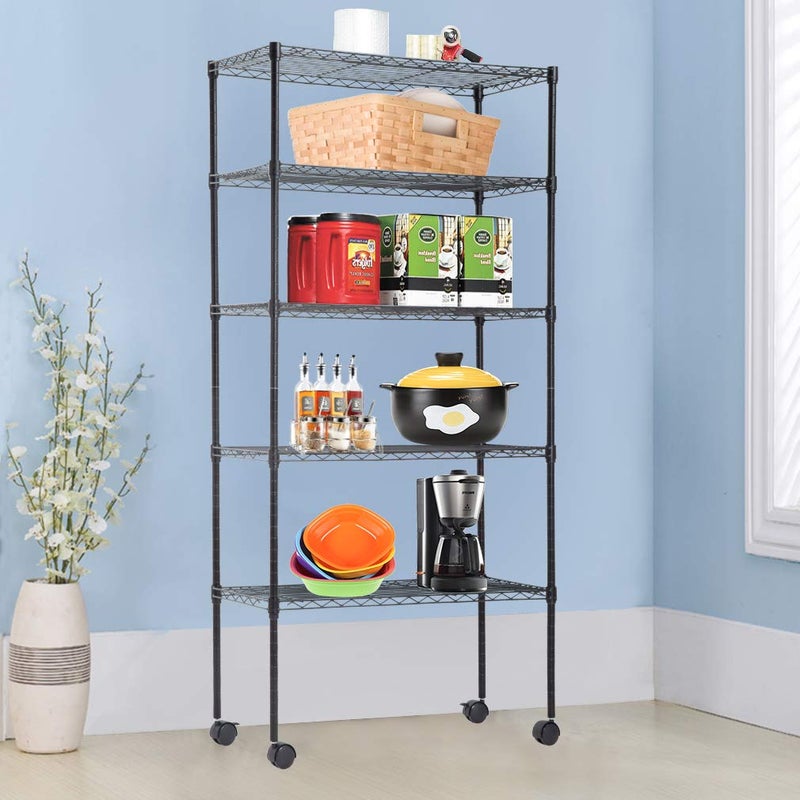 BestOffice | 5-Tier Wire Storage Shelves with Wheels | 14x30x60 | Black | Adjustable Racks | Heavy-Duty Metal Shelf, Holds Upto 220 lbs | No-Tool Assembly | Ideal for Home & Garage Shelving - Image 3